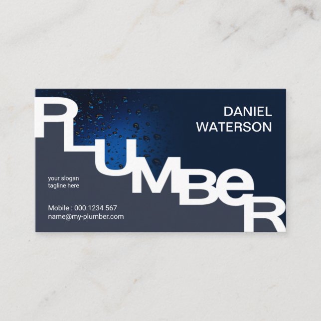Luminescent Water Drops Leaking Waters Plumber Business Card (Front)