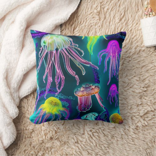 Luminescent Wonders Jellyfish Throw Pillow