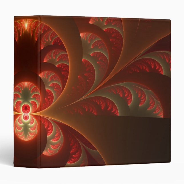 Luminous abstract modern orange red Fractal 3 Ring Binder (Front/Spine)