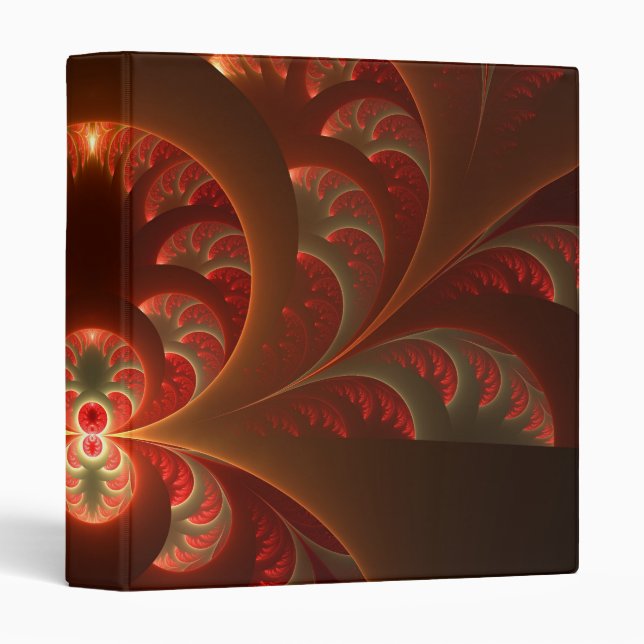 Luminous abstract modern orange red Fractal 3 Ring Binder (Front/Spine)