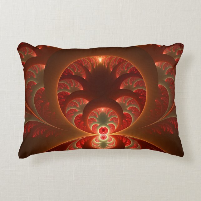 Luminous abstract modern orange red Fractal Accent Pillow (Front)