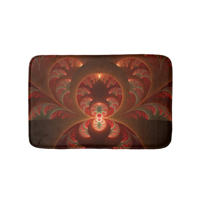 Luminous Abstract Modern Orange Red Fractal Bath Mat (Front)