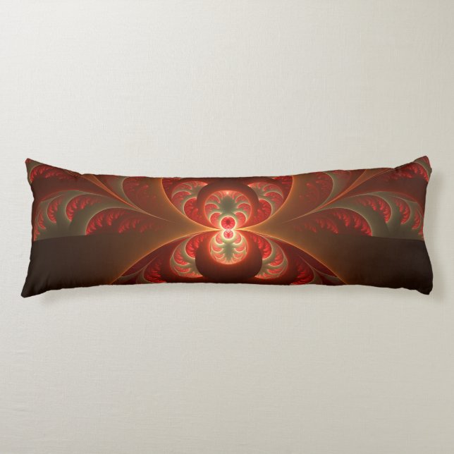 Luminous abstract modern orange red Fractal Body Pillow (Front)