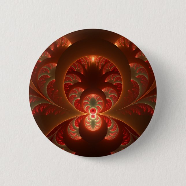 Luminous abstract modern orange red Fractal Button (Front)