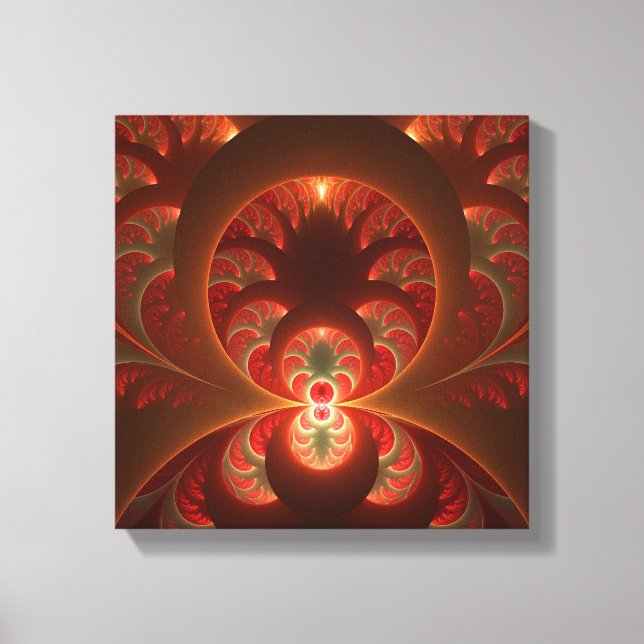 Luminous Abstract Modern Orange Red Fractal Canvas Print (Front)