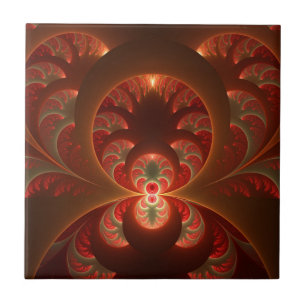 Luminous abstract modern orange red Fractal Ceramic Tile