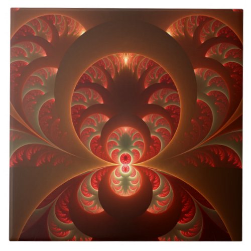 Luminous abstract modern orange red Fractal Ceramic Tile