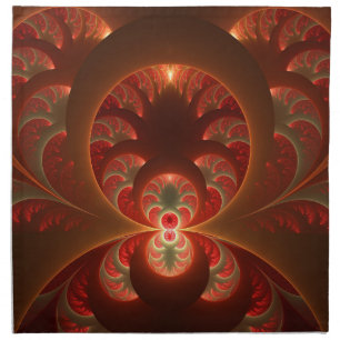 Luminous abstract modern orange red Fractal Cloth Napkin