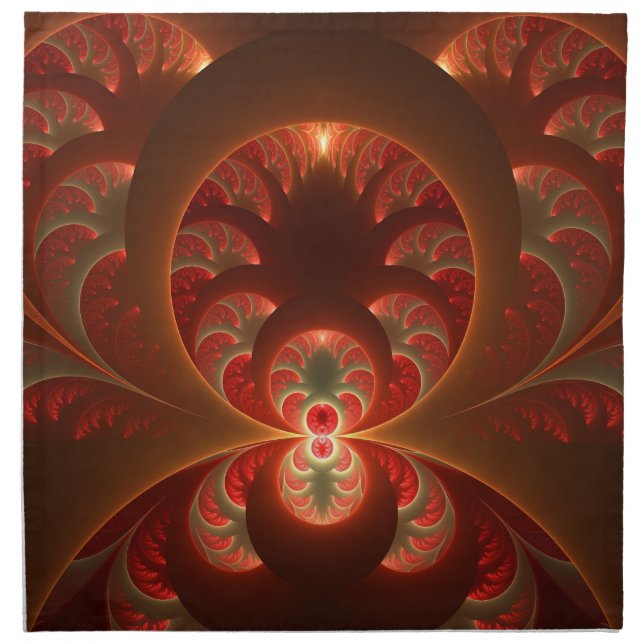 Luminous abstract modern orange red Fractal Cloth Napkin (Front)