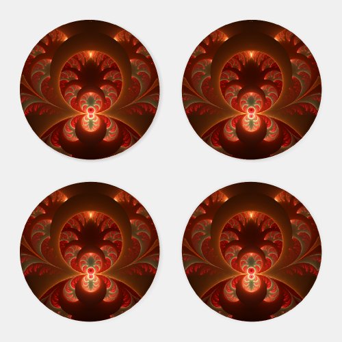 Luminous abstract modern orange red Fractal Coaster Set