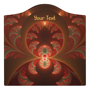Luminous Abstract Modern Orange Red Fractal Custom Door Sign