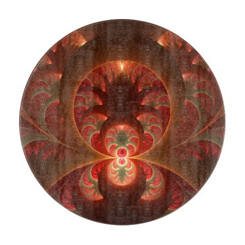 Luminous Abstract Modern Orange Red Fractal Cutting Board