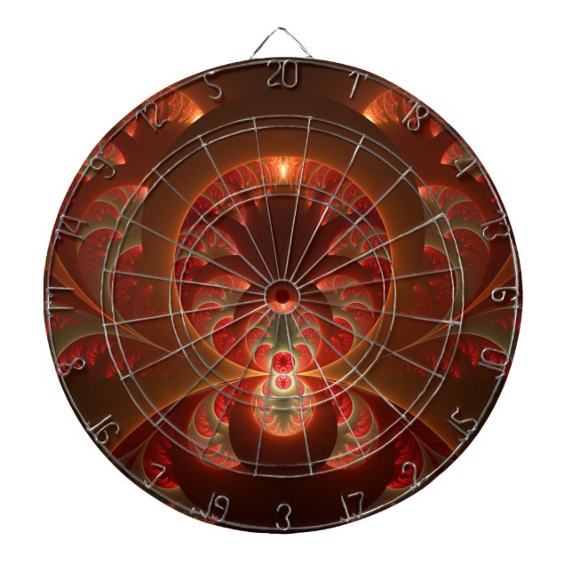 Luminous abstract modern orange red Fractal Dart Board (Front)