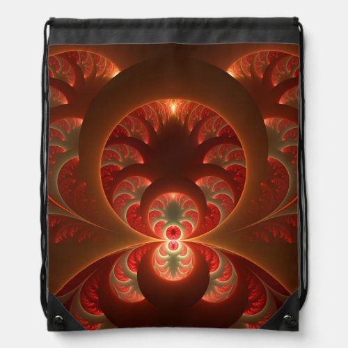 Luminous Abstract Modern Orange Red Fractal Drawstring Bag