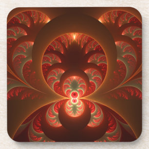Luminous abstract modern orange red Fractal Drink Coaster