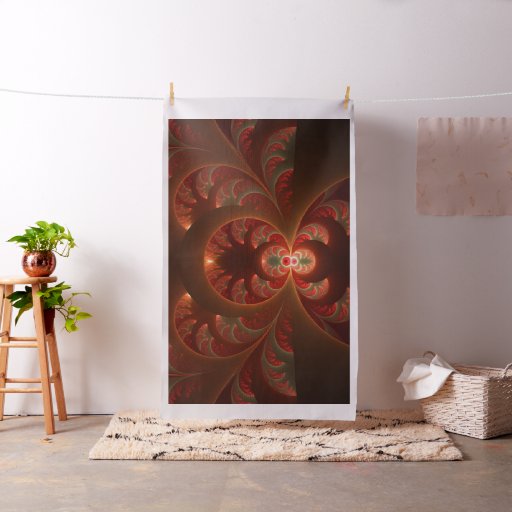 Luminous Abstract Modern Orange Red Fractal Fabric