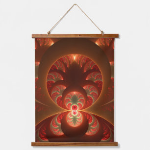 Luminous abstract modern orange red Fractal Hanging Tapestry