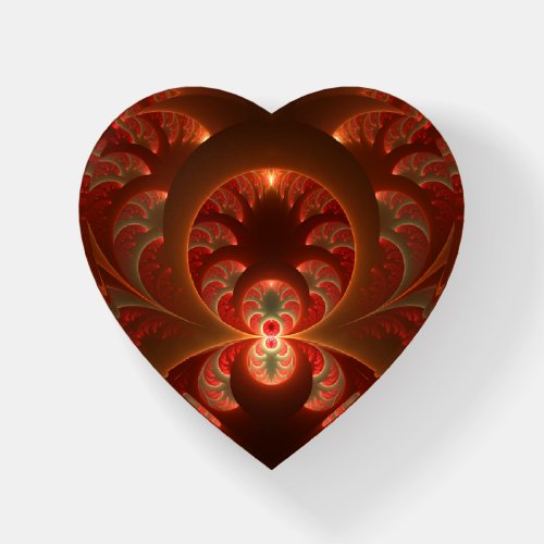 Luminous abstract modern orange red Fractal Heart Paperweight