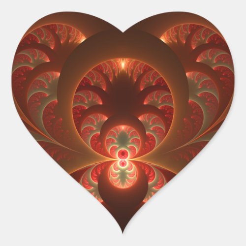 Luminous abstract modern orange red Fractal Heart Sticker