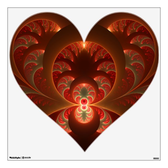Luminous Abstract Modern Orange Red Fractal Heart Wall Decal (Front)