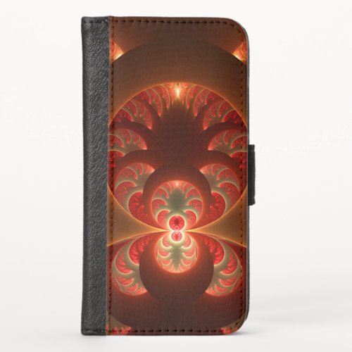 Luminous abstract modern orange red Fractal iPhone XS Wallet Case