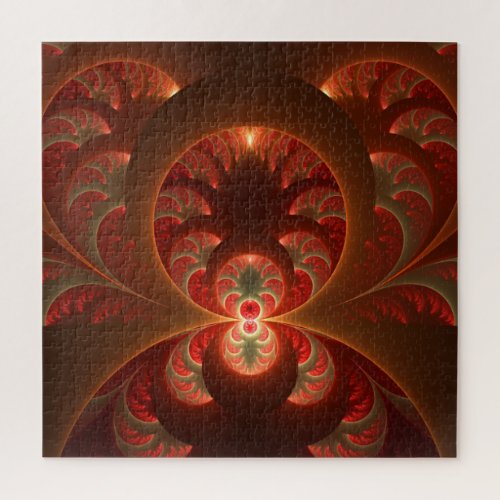 Luminous abstract modern orange red Fractal Jigsaw Puzzle