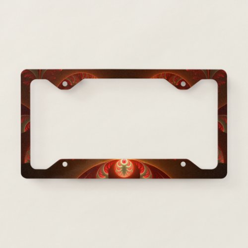 Luminous abstract modern orange red Fractal License Plate Frame