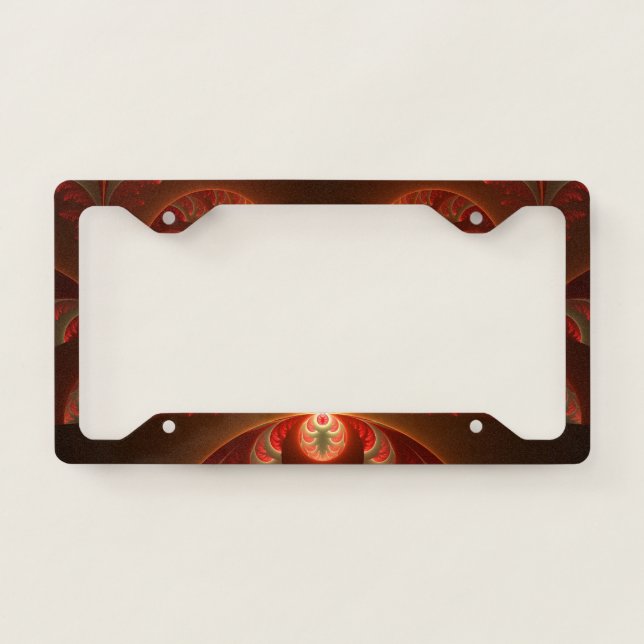 Luminous abstract modern orange red Fractal License Plate Frame (Front)