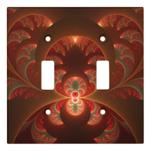 Luminous abstract modern orange red Fractal Light Switch Cover