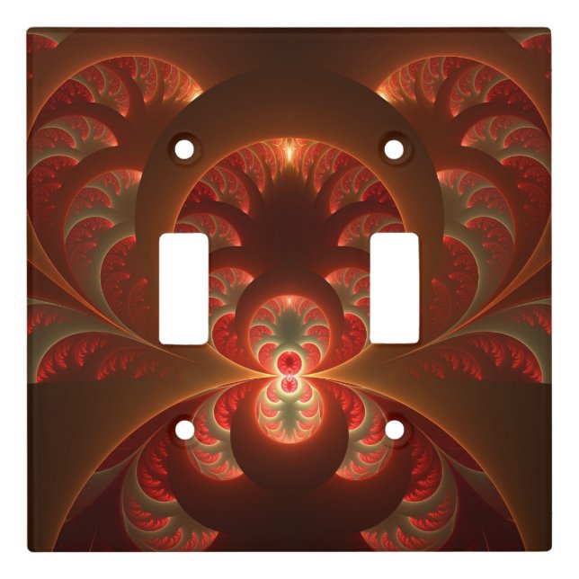 Luminous abstract modern orange red Fractal Light Switch Cover (Front)