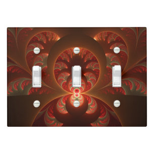 Luminous abstract modern orange red Fractal Light Switch Cover