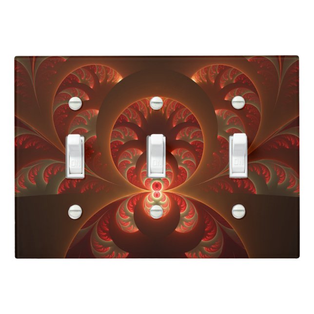 Luminous abstract modern orange red Fractal Light Switch Cover (In Situ)