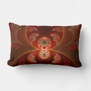 Luminous abstract modern orange red Fractal Lumbar Pillow
