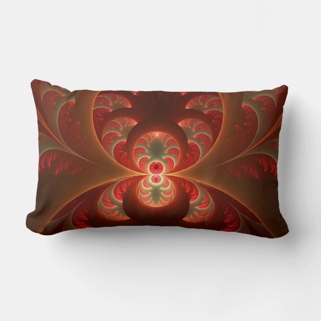 Luminous abstract modern orange red Fractal Lumbar Pillow (Front)