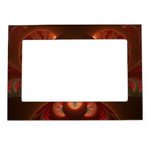 Luminous abstract modern orange red Fractal Magnetic Frame