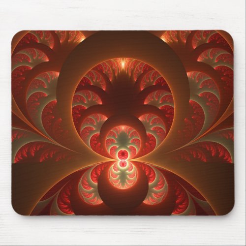 Luminous abstract modern orange red Fractal Mouse Pad