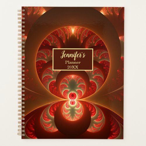 Luminous abstract modern orange red Fractal Name Planner