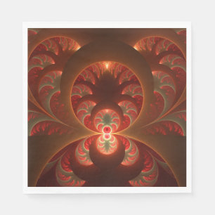 Luminous abstract modern orange red Fractal Napkins