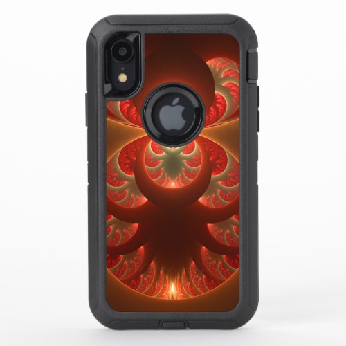 Luminous abstract modern orange red Fractal OtterBox Defender iPhone XR Case