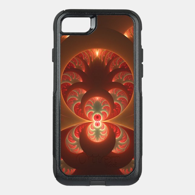 Luminous abstract modern orange red Fractal Otterbox iPhone Case (Back)