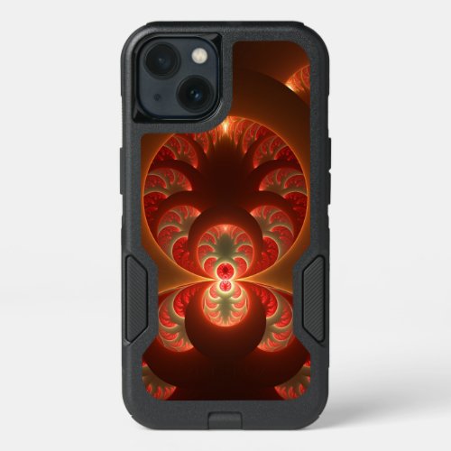 Luminous Abstract Modern Orange Red Fractal iPhone 13 Case