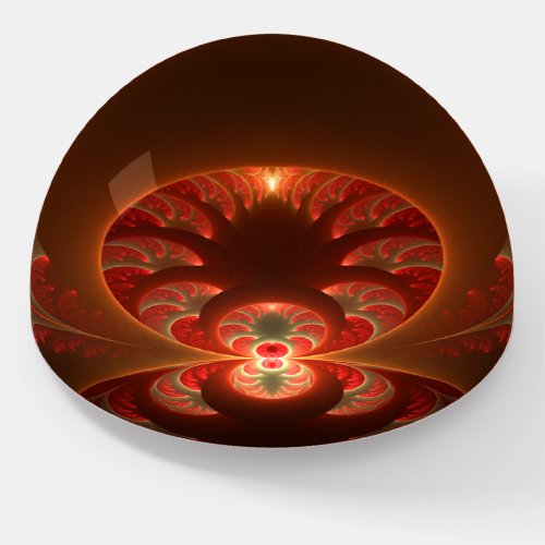 Luminous abstract modern orange red Fractal Paperweight