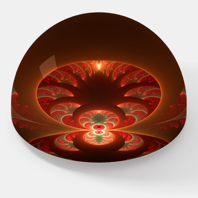 Luminous abstract modern orange red Fractal Paperweight (Angled)
