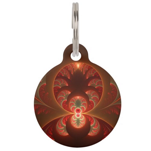 Luminous Abstract Modern Orange Red Fractal Pet ID Tag