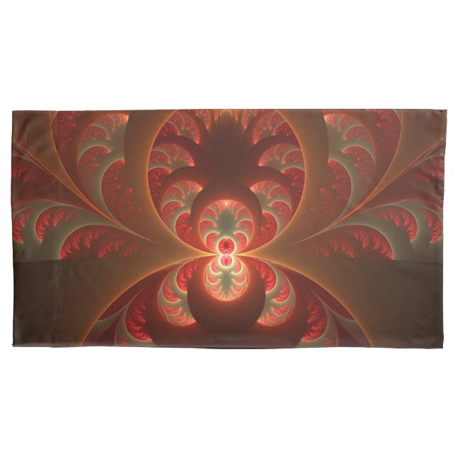 Luminous abstract modern orange red Fractal Pillow Case (Front)