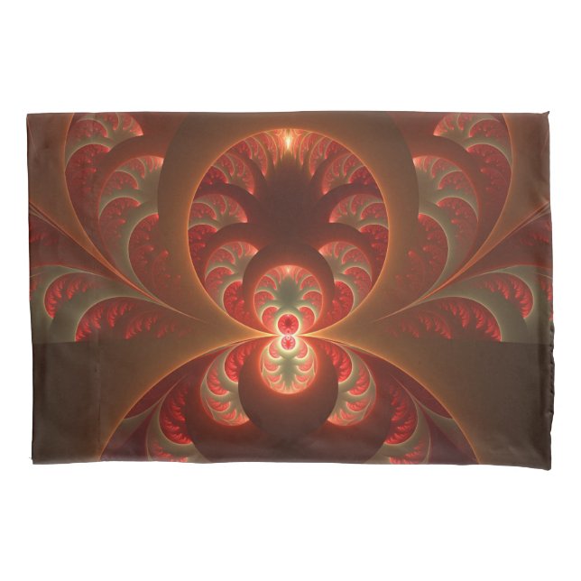 Luminous abstract modern orange red Fractal Pillow Case (Front)