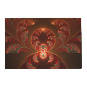 Luminous abstract modern orange red Fractal Placemat