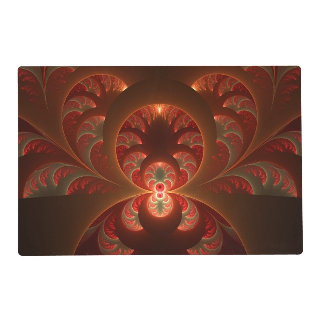 Luminous abstract modern orange red Fractal Placemat (Front)