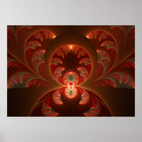 Luminous abstract modern orange red Fractal Poster