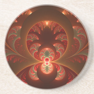 Luminous abstract modern orange red Fractal Sandstone Coaster